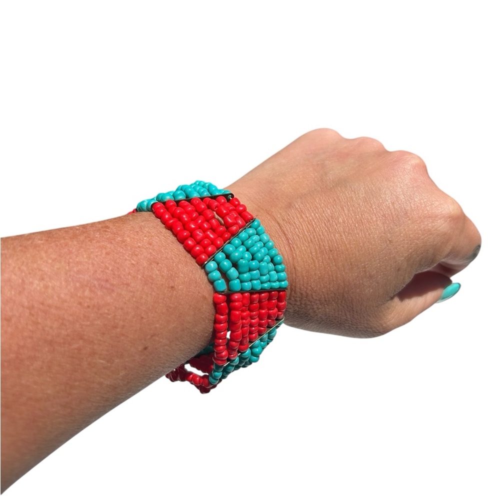 Red and Turquoise Beaded Bracelet